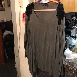 Gray and black shoulder lace top silky soft